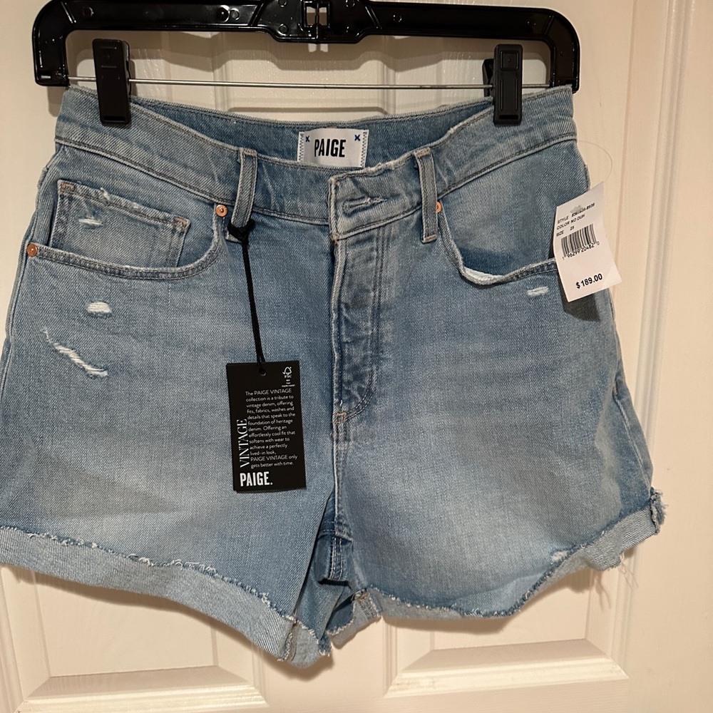 Paige Denim Shorts with raw cuff hem. New with tags